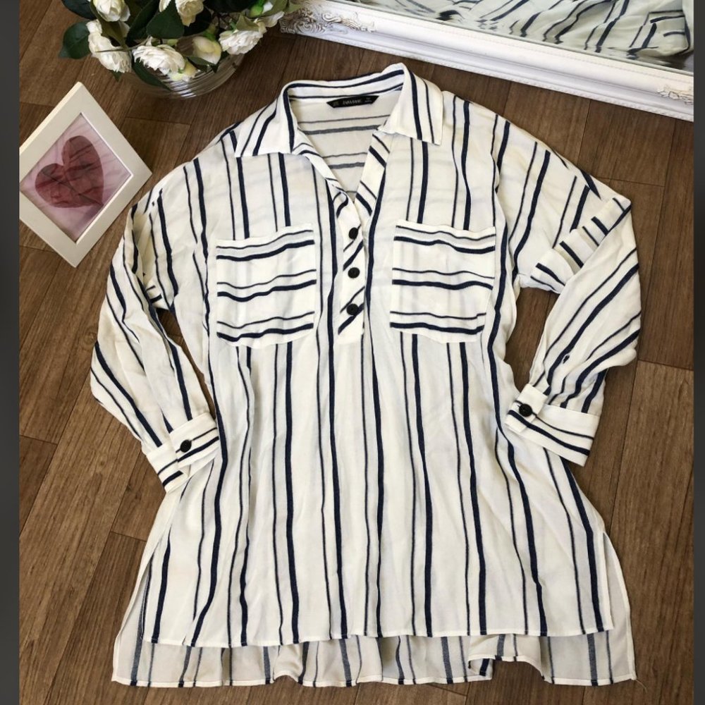 NWT ZARA STRIPED BLOUSE POCKETS COLLECTION